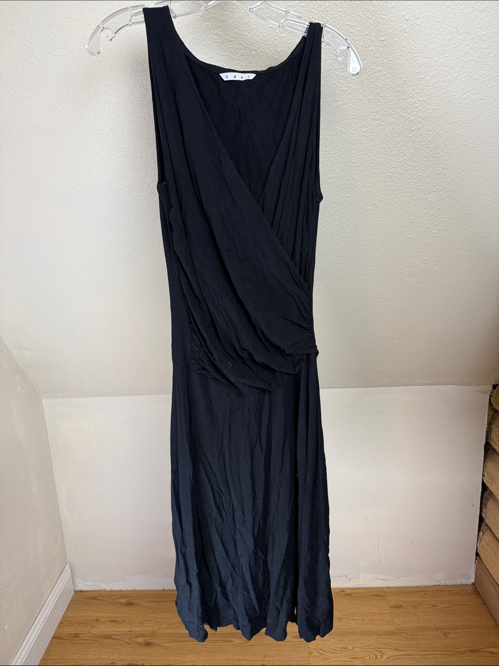 CAbi Black Faux Wrap Bodice Dress Size Medium